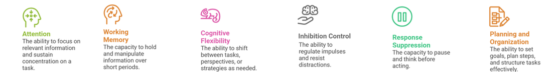 Six cognitive skills: Attention, Working Memory, Cognitive Flexibility, Inhibition Control, Response Suppression, Planning and Organisation